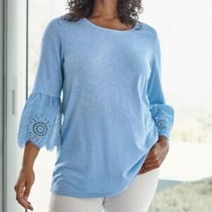 J. Jill Soft Blue Tunic Top with Eyelet Sleeves Size XL
